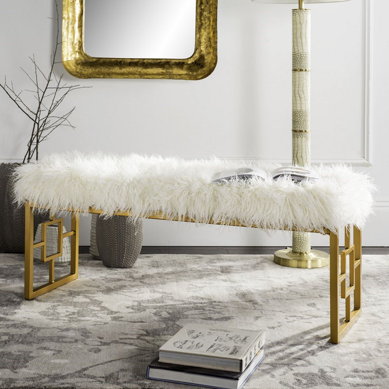 Hamazasb Faux Fur Upholstered Bench, White