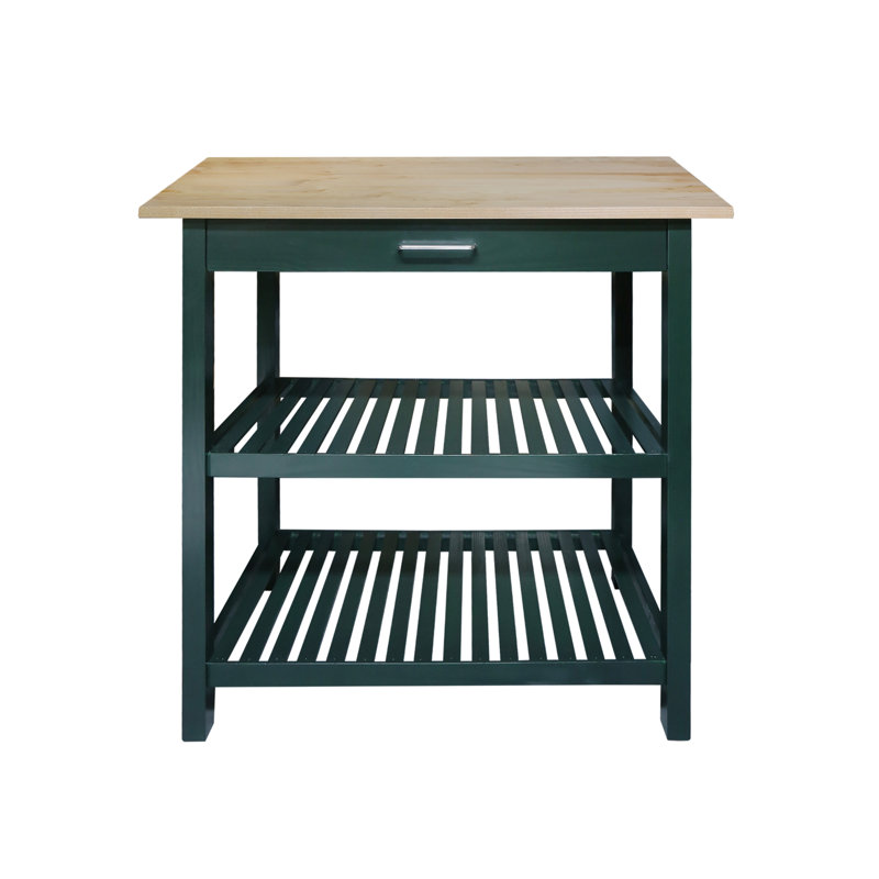 Herriott 40" Solid Wood Prep Table, Hunter Green/Natural, 36.5"H x 40"W x 20"D