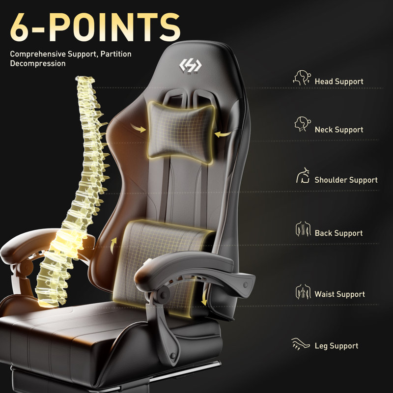 Metro Lane Adjustable Reclining Ergonomic Faux Leather Swiveling PC & Racing Game Chair with Footrest, Black