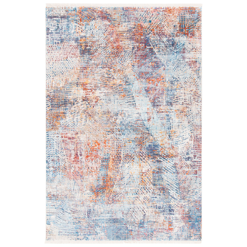 Curiel Abstract Blue/Rust Area Rug, Rectangle 2'6" x 4'