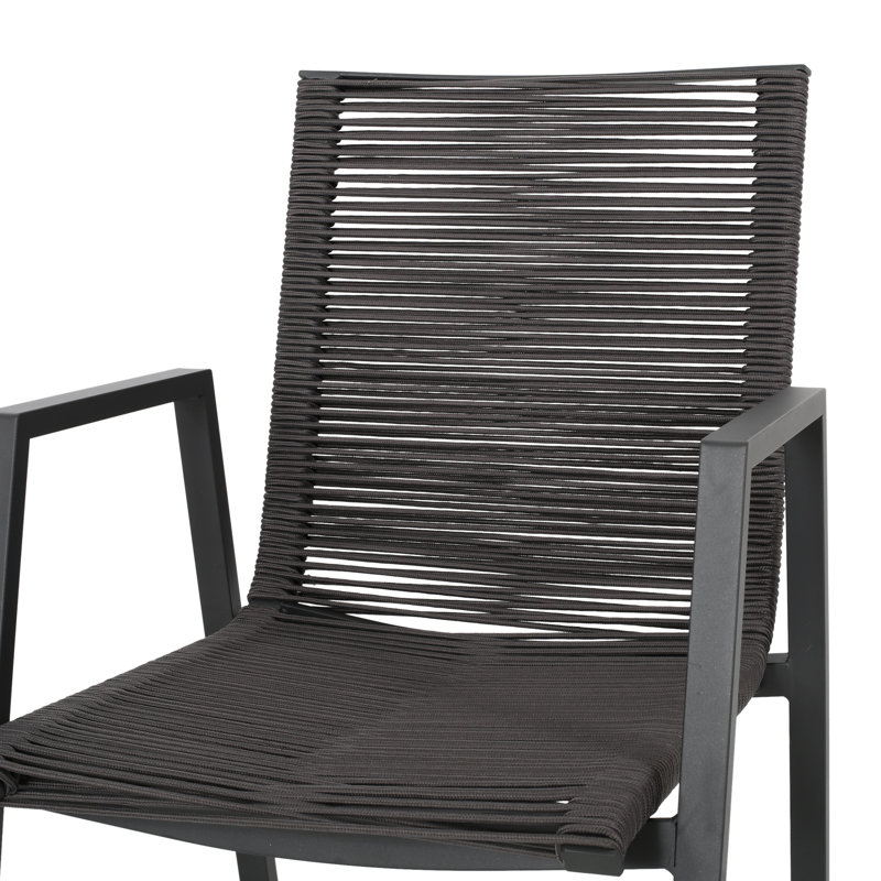 Chaises d'extérieur modernes avec assise en corde tissée, aluminium, gris foncé, de 2, structure ergonomique en aluminium gris, ténacité