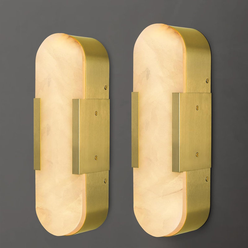 13.8'' Dimmable Led Alabaster Wall Sconces (Set Of 2), Brass
