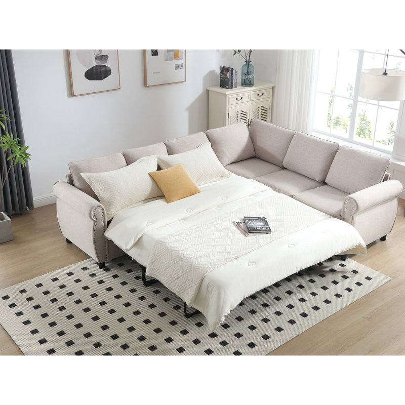 Modular Sectional Sofa Set with Convertible L - Shaped Design, Reversible Rolled Arms and Soft Linen Upholstery for Ultimate Comfort and Flexibility