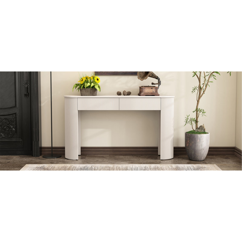 Table d'entrée avec design cannelé, console moderne avec rangement, plateau ovale et 2 tiroirs pour l'entrée et le salon