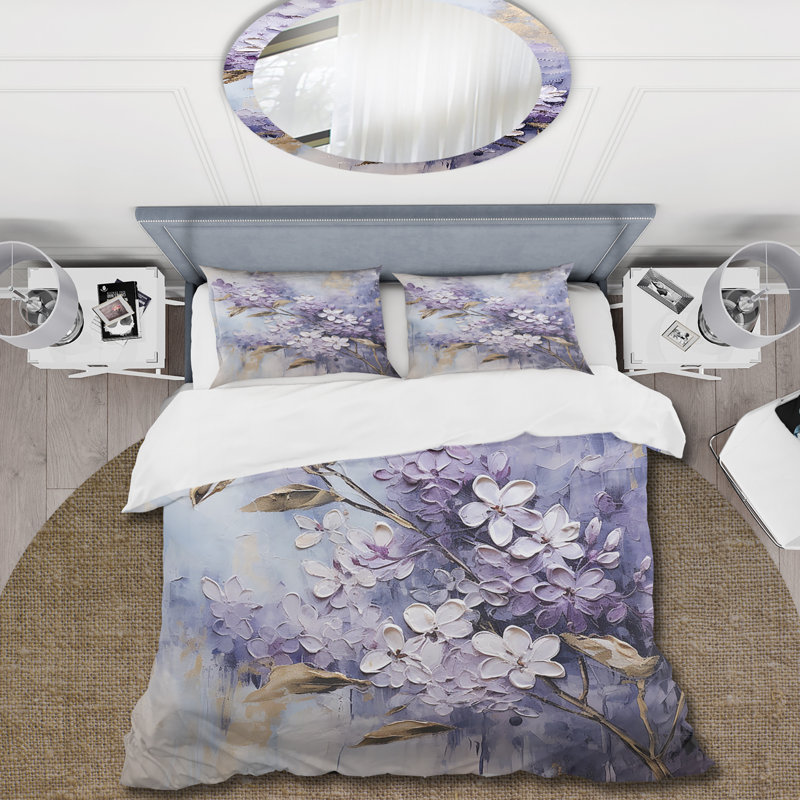 Ensemble de housse de couette floral mauve et mauve pastel lilas mauve et doré