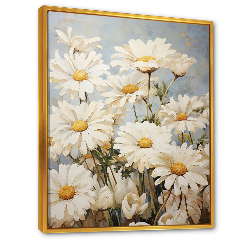 " White Daisy Fields Elegance I ", 32" H x 16" W x 1" D, Gold Floater Framed