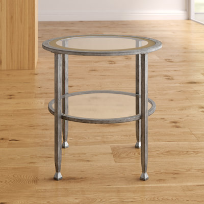 Jordyan 24" Glass And Distressed Iron Round End Table With Shelf