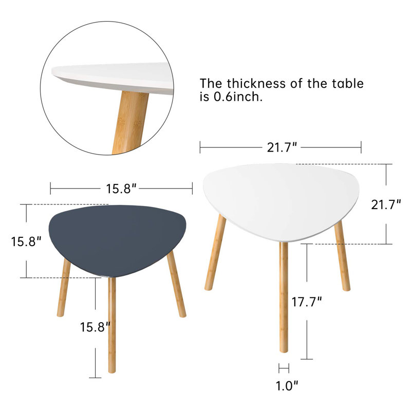 Table gigogne en bois massif à 3 pieds, gris