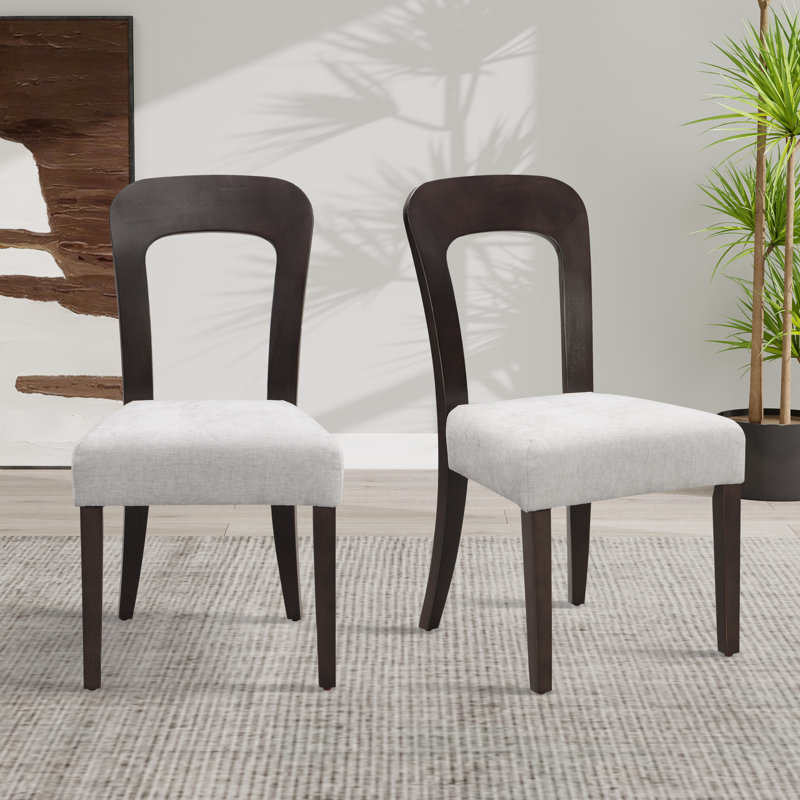 Hollow Back Dining Chairs With Solid Wood Legs (Set Of 2), Grey, Dark Brown