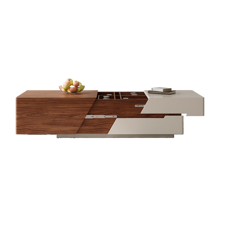 Table basse coulissante extensible Sankey avec 2 tiroirs et 4 rangements cachés pour le salon, White/Brown