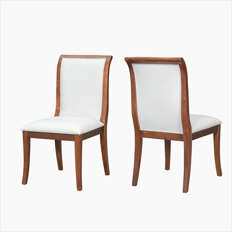 Walnut Finish Upholstered Dining Chairs Set of 2 - Traditional Elegant Fabric Side Chairs with Curved Lines, Solid Hardwood Frame