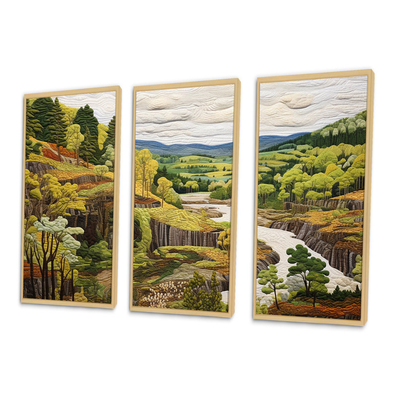 «Green Wondering Pastoral Harmony - River Print», ensemble d'art mural, Cadre naturel flottant, H 32 po x l 48 po x P 1 po