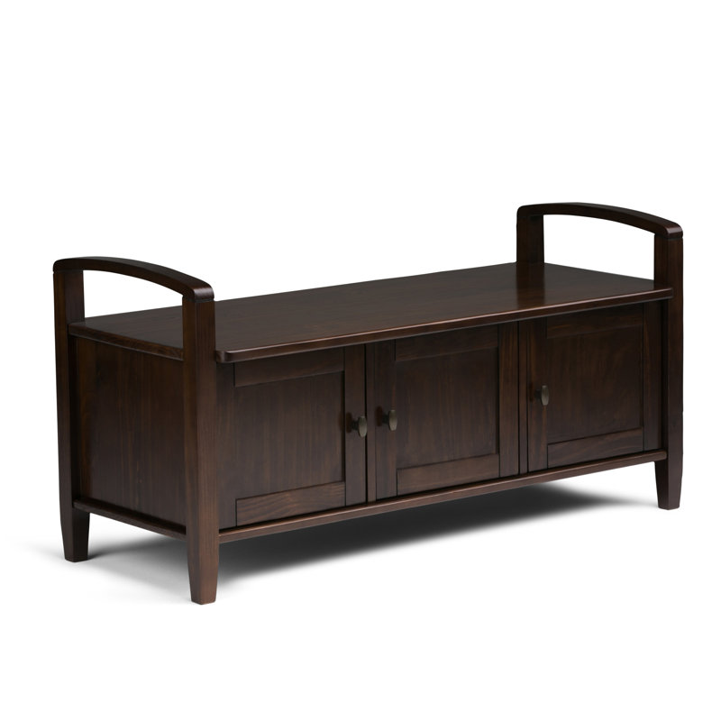 Warm Shaker 44"W Solid Wood Transitional Storage Bench with Lift-Up Lid and Shaker-Style Panels, Tobacco Brown