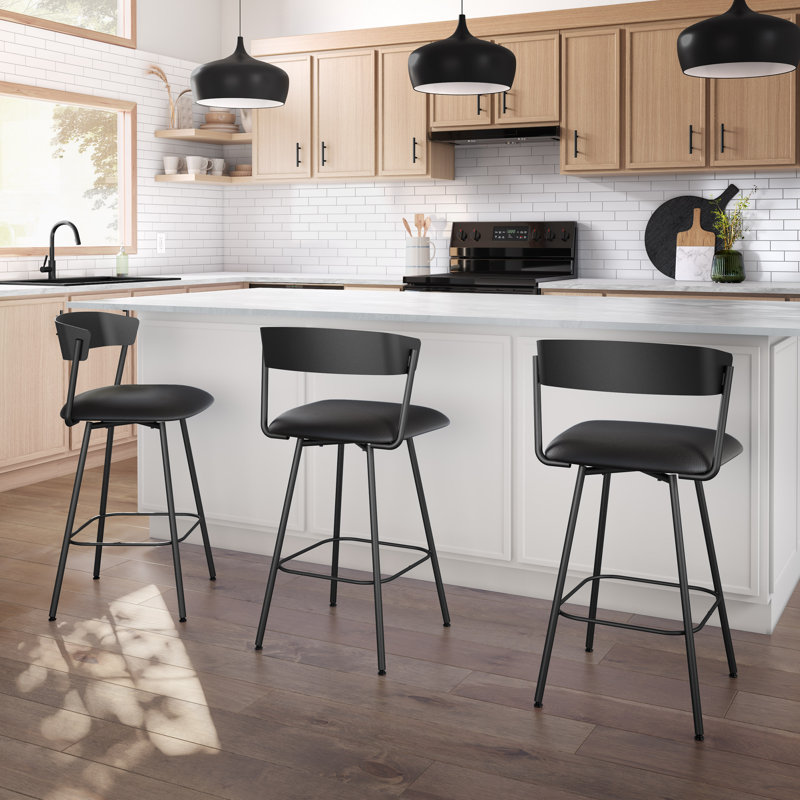 Analeesa Swivel Counter & Bar Stool, Faux Leather-Charcoal Black , Bar Stool (30" Seat Height)