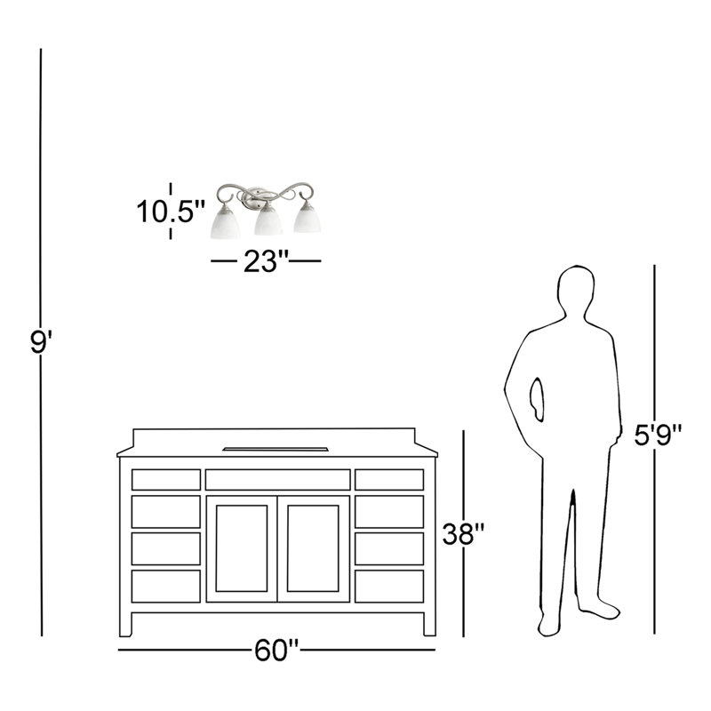 Éclairage pour salle de bain 3 lumières Camas, Nickel classique