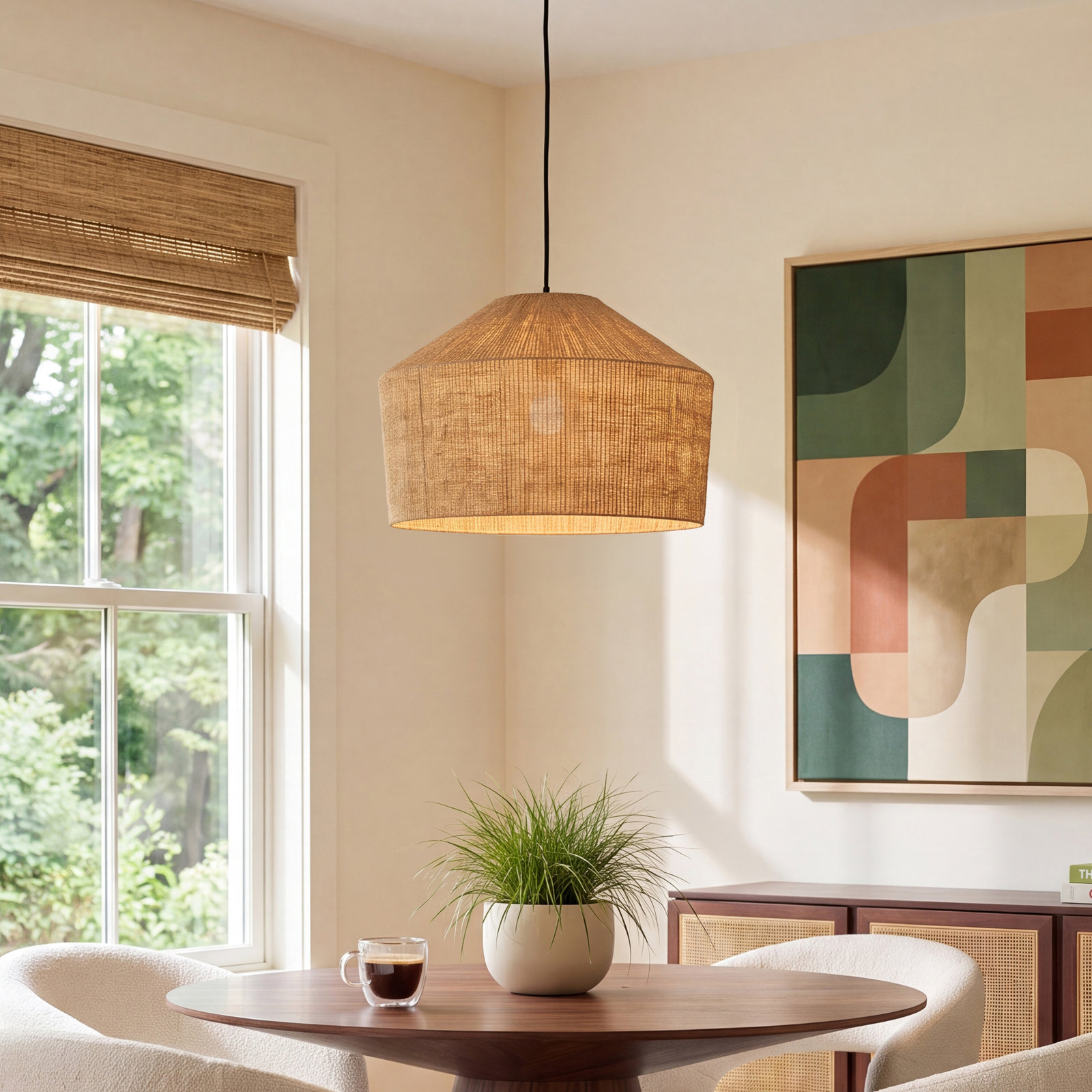 Lowan Single Light Burlap Pendant
