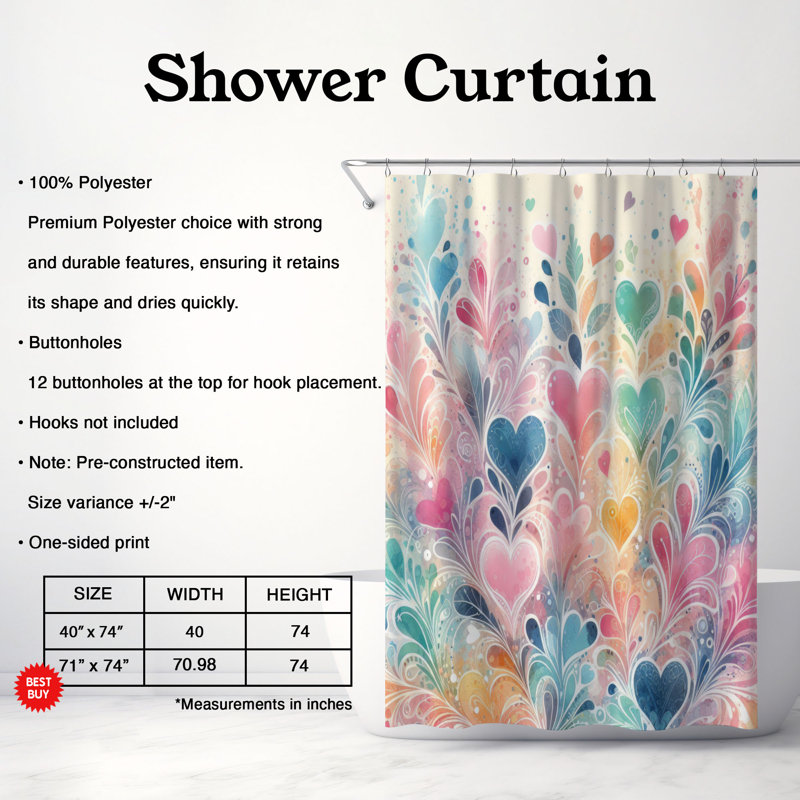Rideau de douche standard 1 pièce, H 74 po x l 71 po