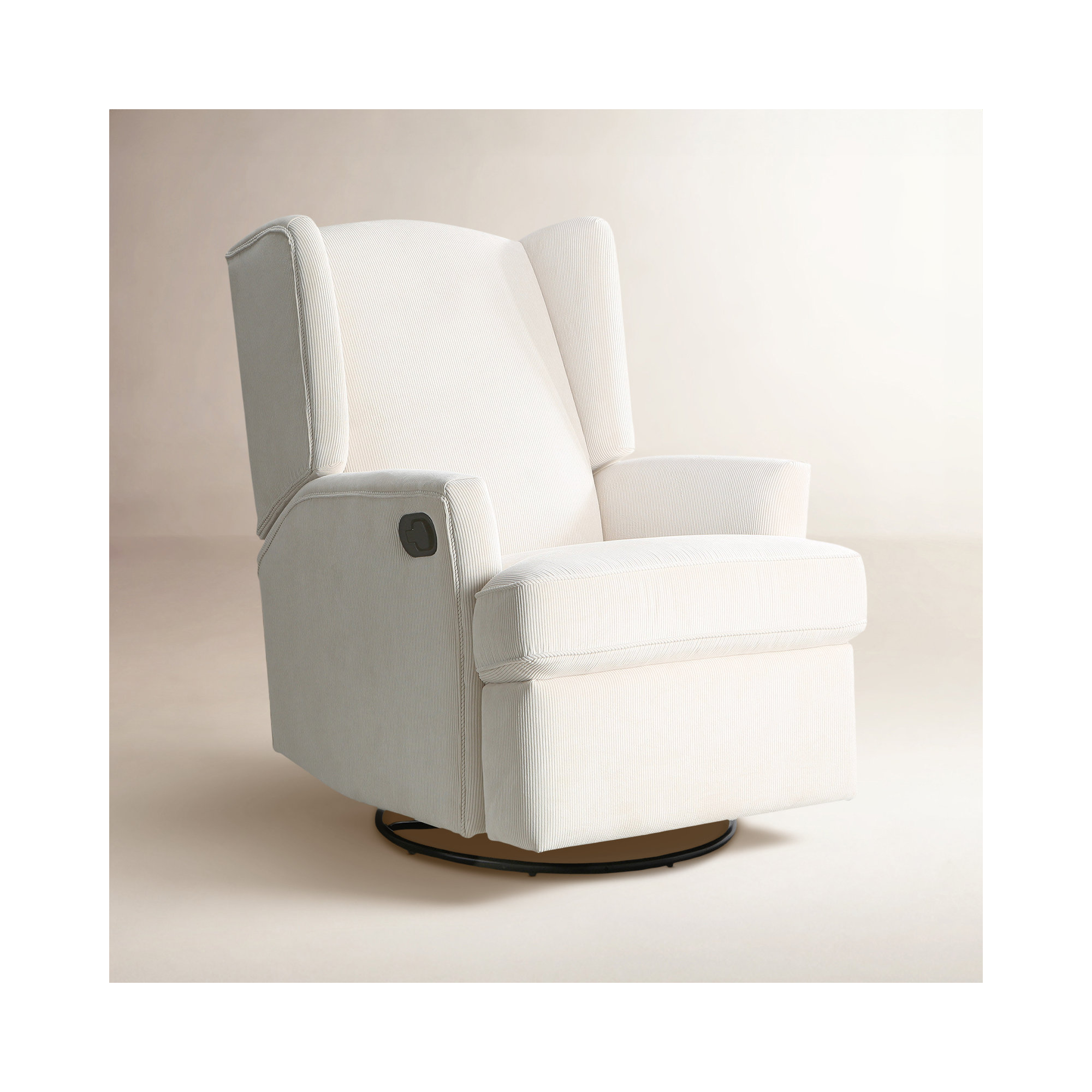 Heming Wingback Recliner Nursery Glider, Ivory Corduroy