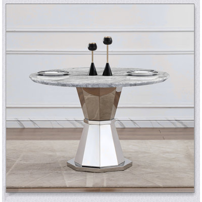 47 Inch Round Faux Marble Dining Table, Modern Kitchen Table With High Gloss Finish And Durable Stainless Steel Base For Elegant Dining
