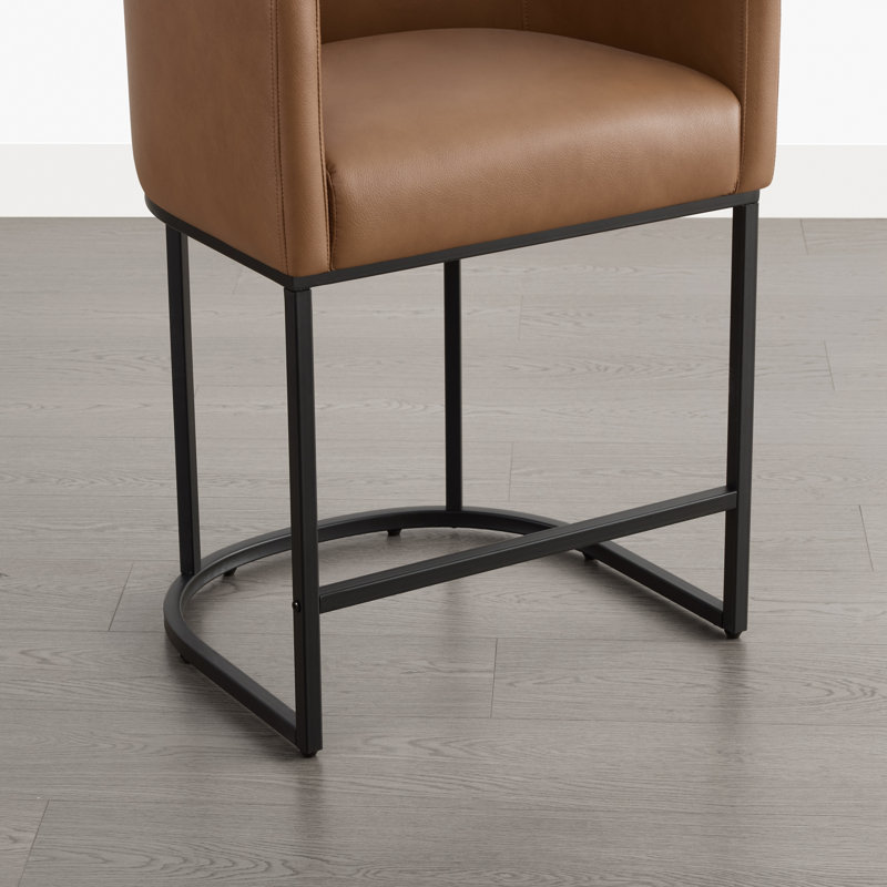Upholstered Counter Stool with Metal Frame, Brown