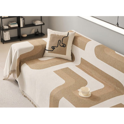 Housse de canapé en chenille Boho - Protecteur de mobilier pour animal de compagnie lavable avec pampille, housse de canapé modulaire réversible pour le salon, jeté durable et doux pour chiens, enfants, déversements