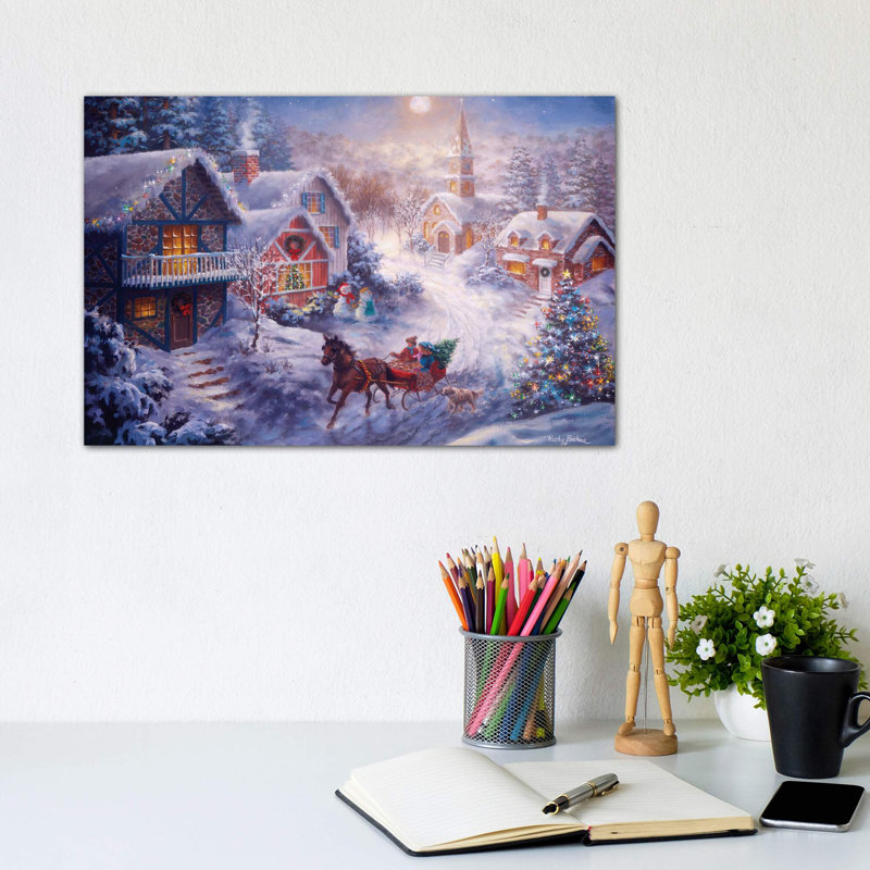 In A One Horse Open Sleigh by Nicky Boehme - Print on Canvas, No Frame, 66.04 cm H x 45.72 cm W x 3.175 cm D