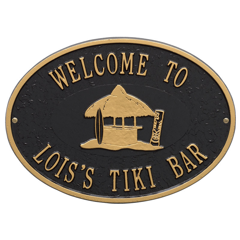 Plaque murale personnalisée Tiki Hut, Noir / or, Oui