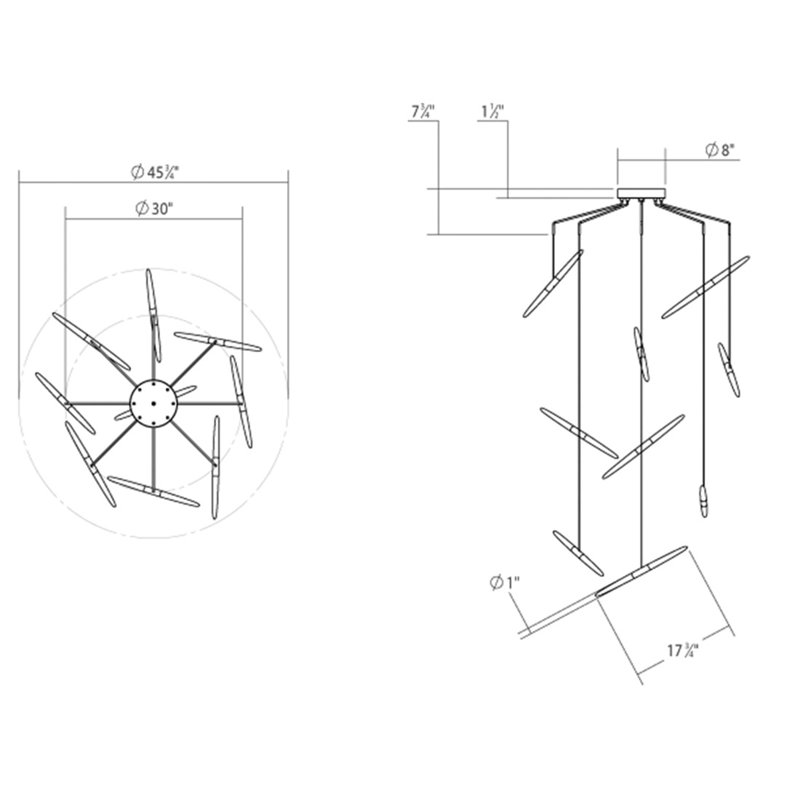 Ballet 9 - Light LED Chandelier, Bright Satin Aluminum
