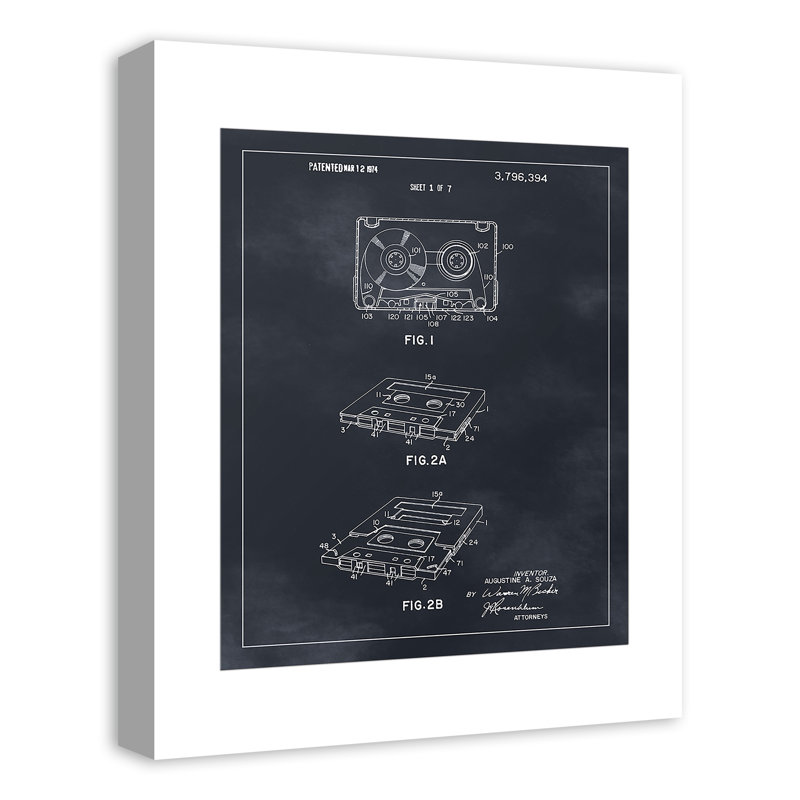 " Cassette Tape Patent ", 20" H x 16" W x 1.25" D, Wrapped Canvas