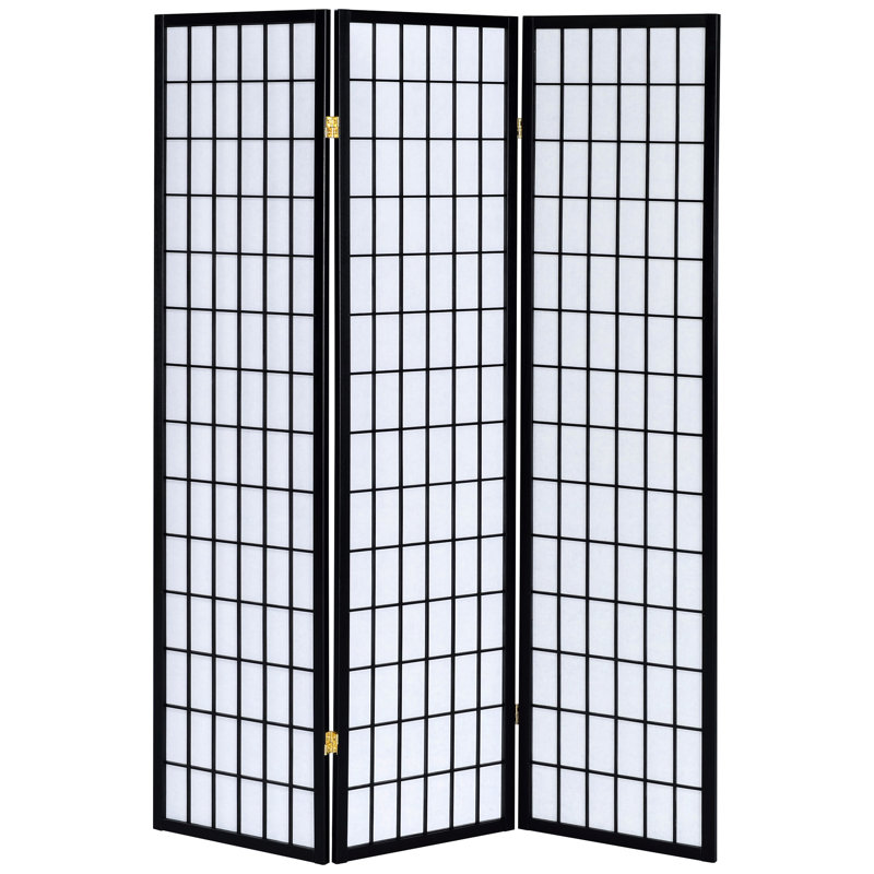 Paravent à 3 panneaux noir avec bois d'hévéa et papier blanc, 69,61 pouces de hauteur, apporte une touche d'élégance moderne à l'espace, pliant en noir, Design, Foundation, Panneaux de papier, haut, 52 po