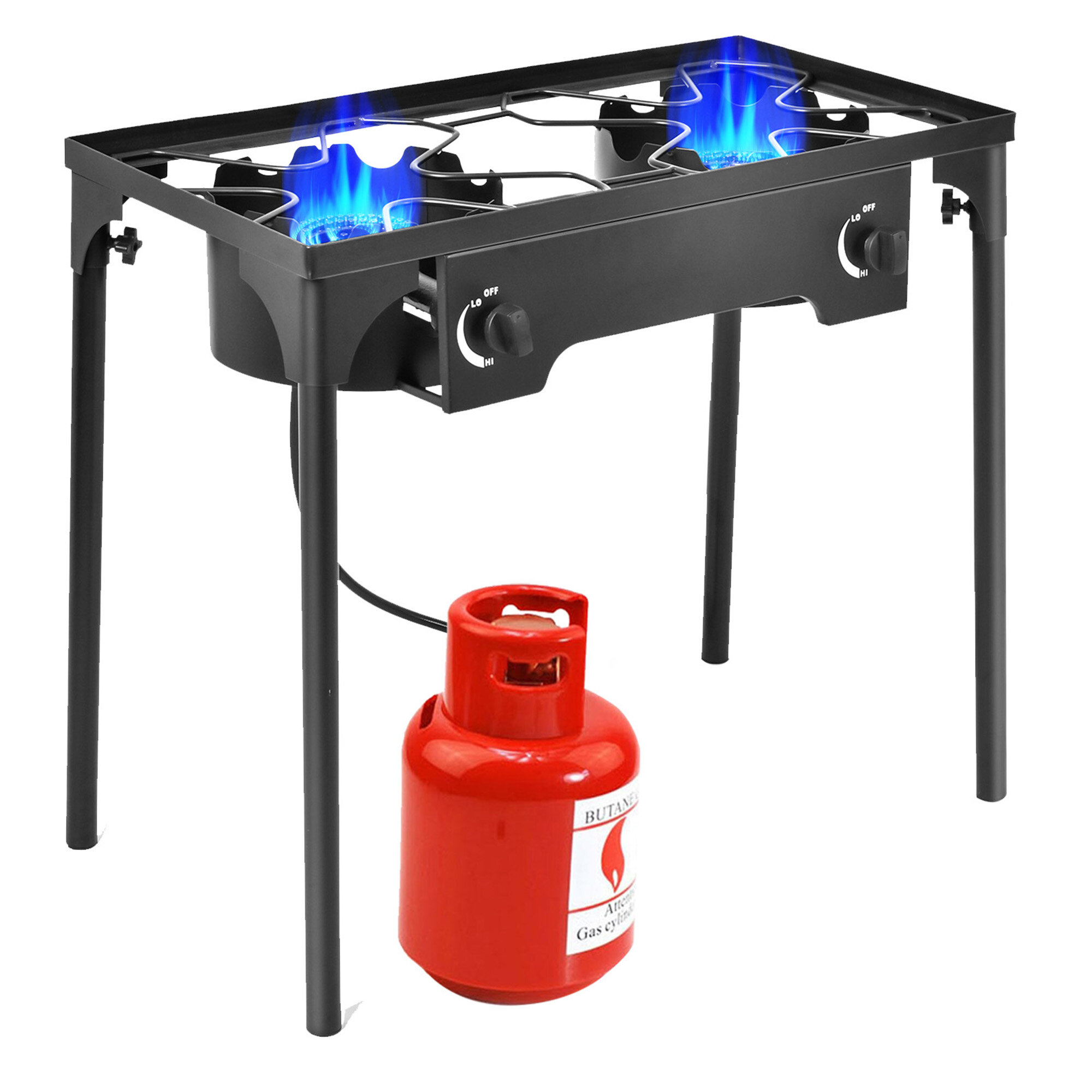 Outdoor & Indoor Countertop Propane Stove, Double Burners with Gas Premium  Hose for Backyard Kitchen, Camping Grill, Hiking Cooking, Outdoor  Recreation 