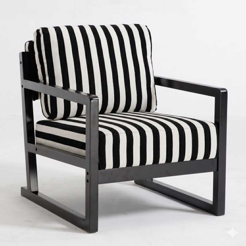 Chaise d'appoint Mid-Century moderne à rayures avec structure en chêne noir