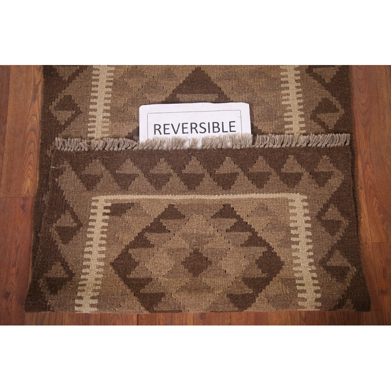 Geometric Kilim Reversible Wool Area Rug 3x4