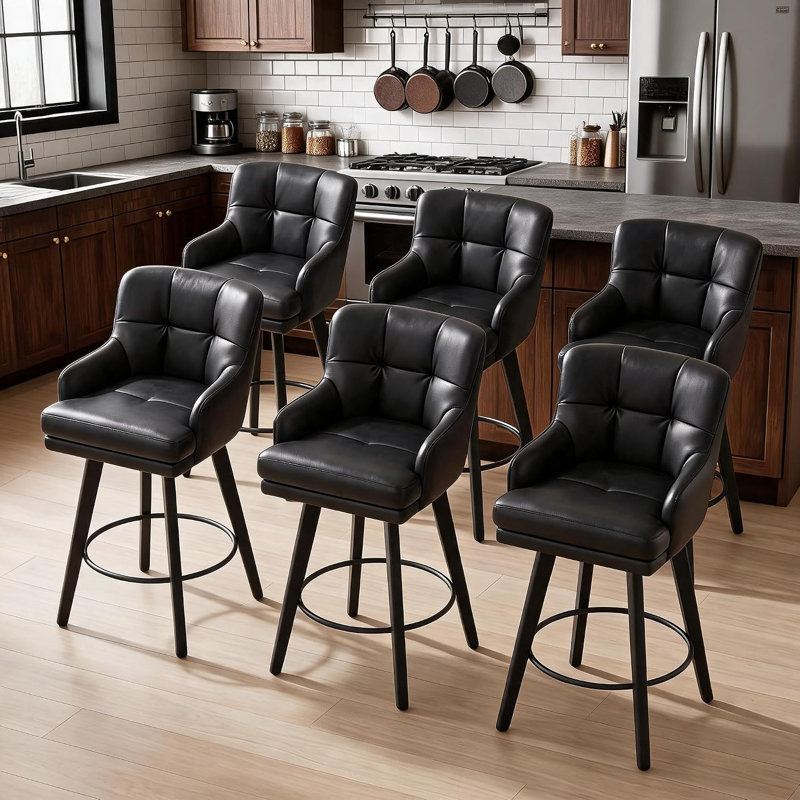 Ensemble de 2 tabourets de bar pivotants, chaises de bar rembourrées en PU, Noir, noir, noir, noir, 2