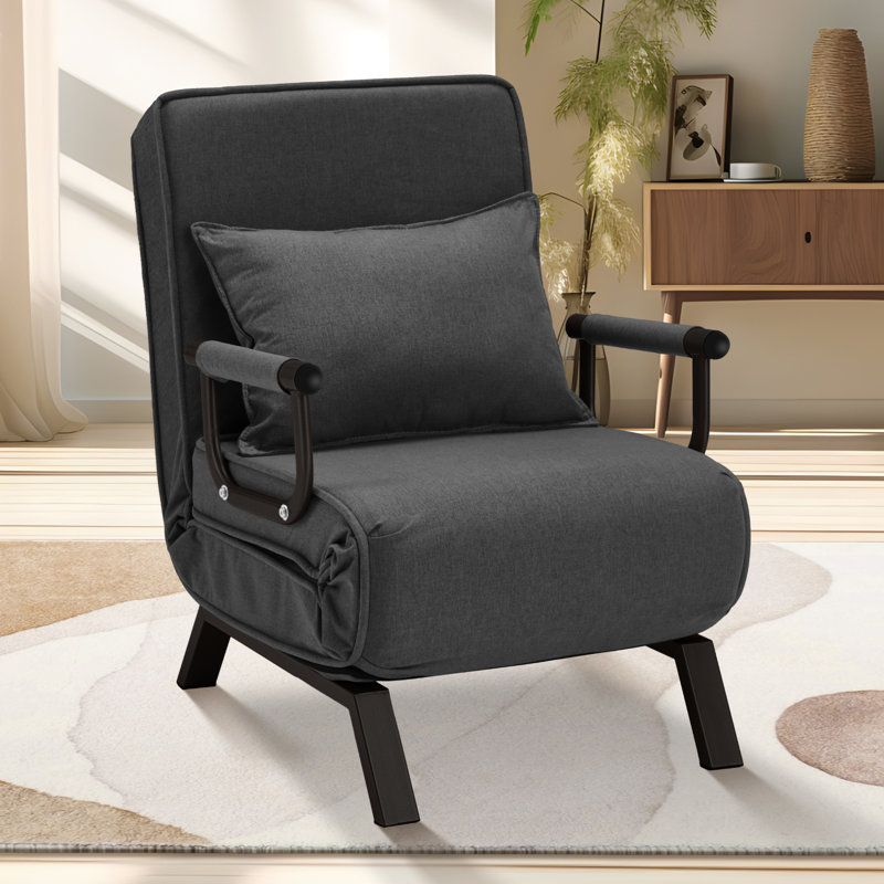 Convertible Sofa Bed Sleeper Chair, Single Person Chaise Lounge Couch W/ Pillow, Foldable Sofa Arm Chair W/ 6 Angles Adjustable Backrest, Folding Bed For Office Guest Room