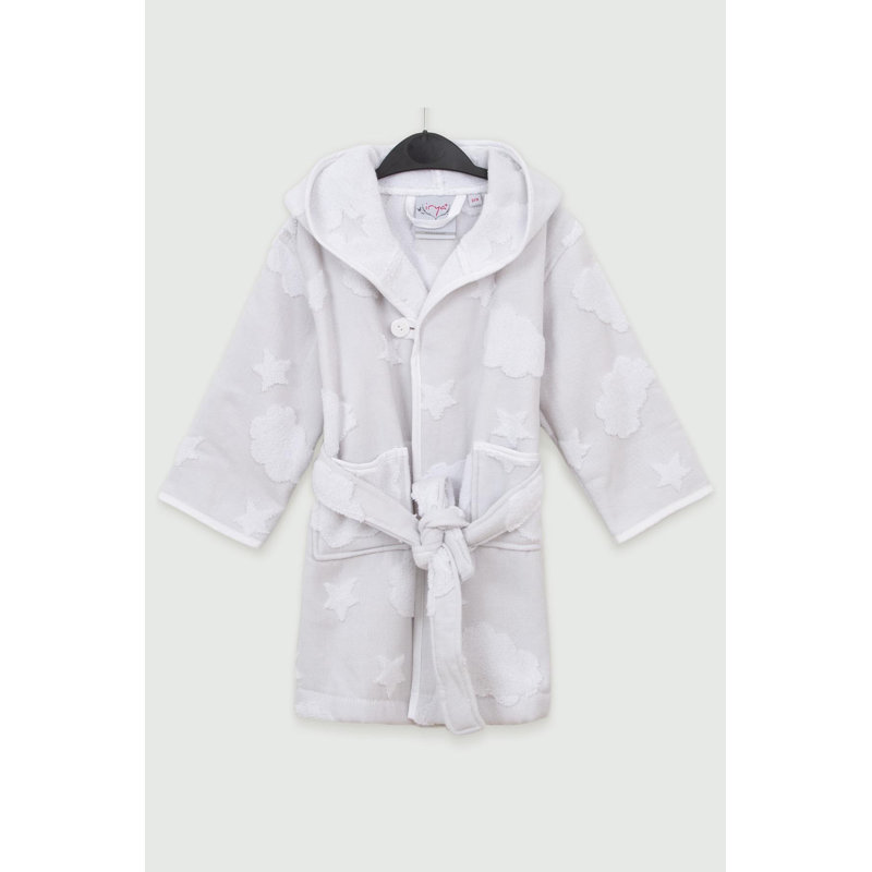 100% coton peignoir au-dessus du genou avec poches et capuche pour enfants, Gris et argent, Enfants TP