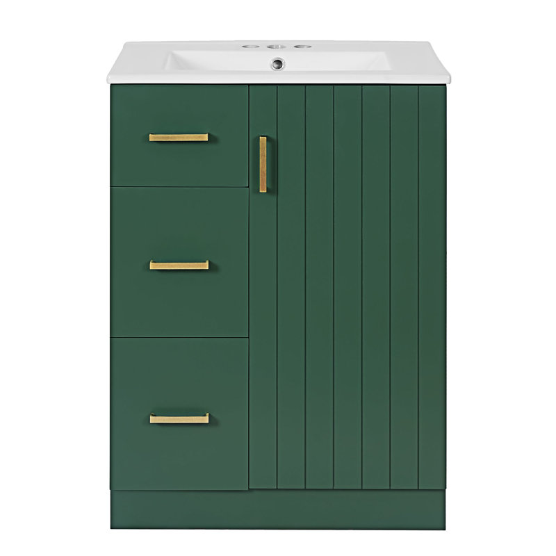 Meuble-lavabo de salle de bain avec lavabo, Vert, Doré
