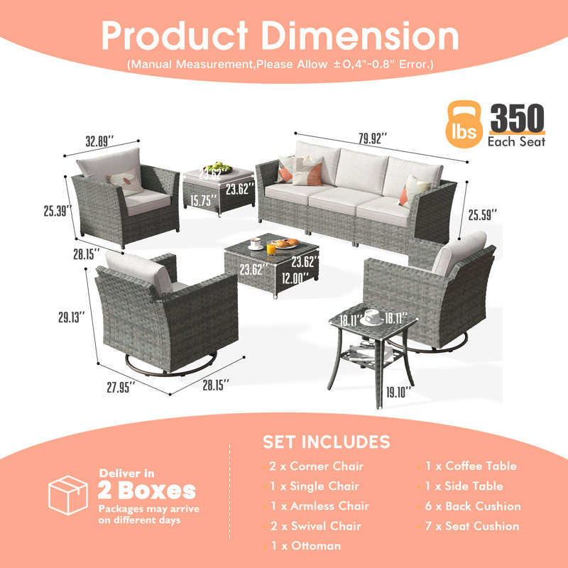 Gerdie 6 - Person Patio Conversation Set with Cushions, Beige