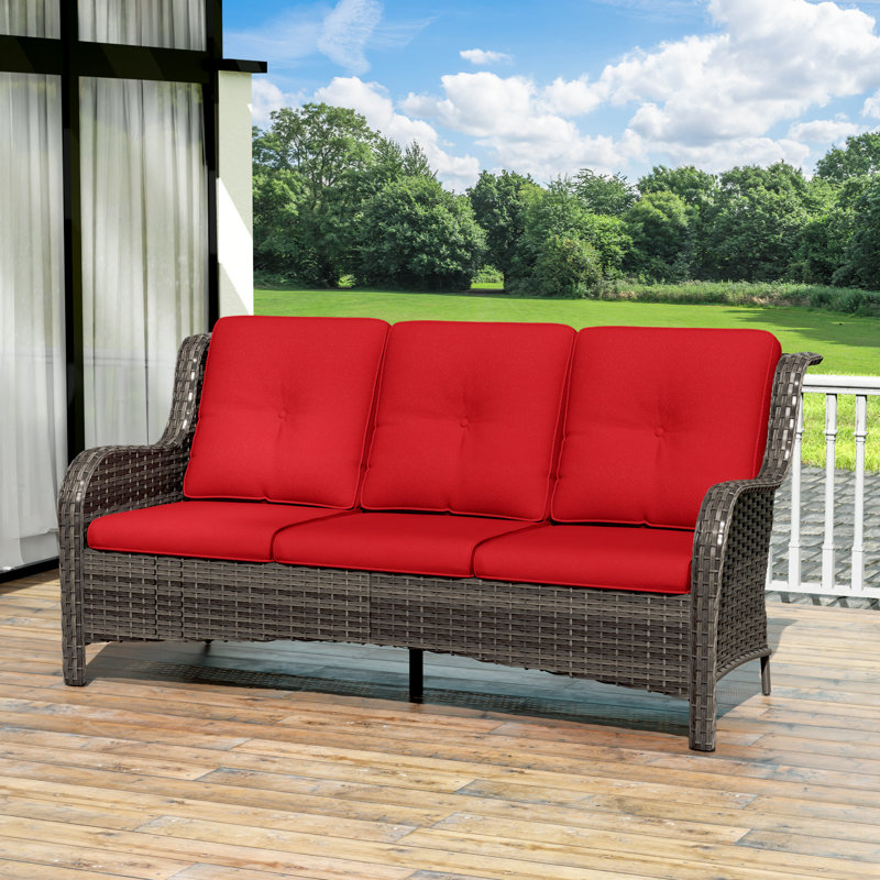Anahit 73'' Wide Straight Wicker Patio Sofa with Cushions, Red