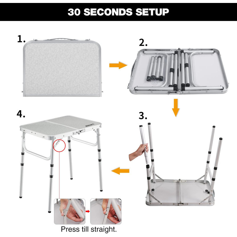 Small Folding Table 2 Feet, Small Foldable Table Adjustable Height, Lightweight Portable Aluminum Camping Table, 3 Heights, 23in x 15 in x 10 in