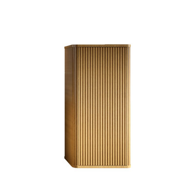 Bathroom Floating Side Cabinet In Natural Oak - Wall Mounted For Small Spaces Pre-Assembled & Plywood Made Safe Curvy Design Stylish Striped Finish 2 Adjustable Shelves Storage Tiny Scratch And Water
