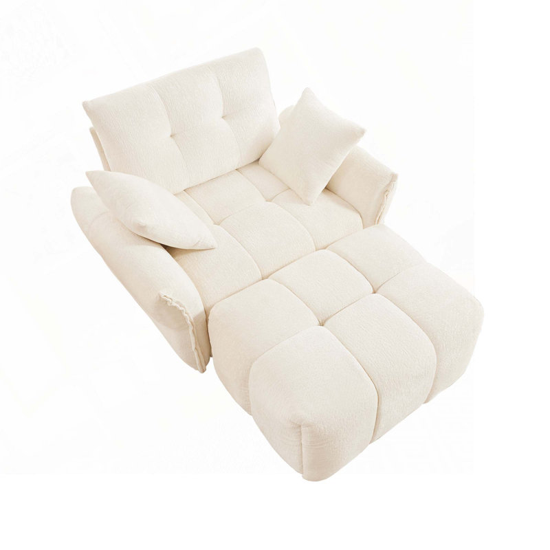 Chaise rembourrée en chenille avec repose-pieds en tissu, Blanc