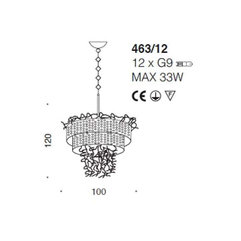 Lustre à 12 lumières Karrine, Transparent, H 28 po x l 22 po x P 22 po, Bronze