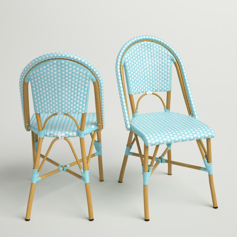 Casidy Wicker Premium All-Weather Wicker Outdoor Dining Side Chair, Teal