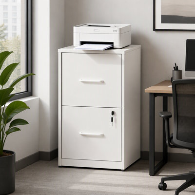 Classeur à 2 tiroirs verrouillable en métal, classeur vertical en acier sous le bureau avec ensemble anti-basculement mural, rails de suspension réglables, rangement de bureau robuste pour dossiers de format lettre / légal