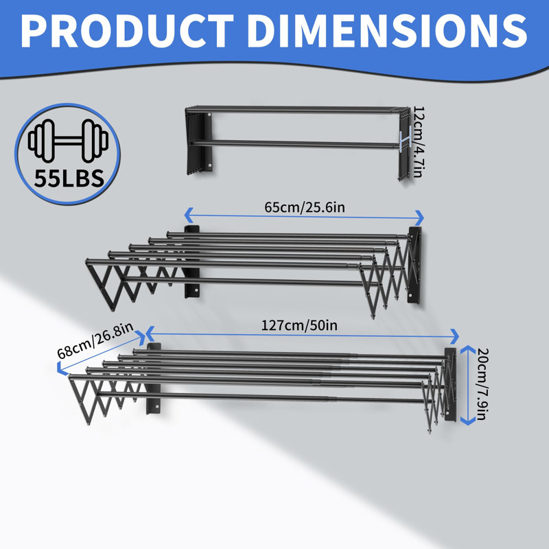 Metal Foldable Wall-Mounted Drying Rack, Black
