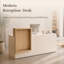 Bureau de réception moderne à deux tons avec comptoir à deux niveaux, plateau à clavier coulissant et rangement verrouillable - L 78,7 po x P 29,5 po x H 43,3 po, finition blanche et bois clair-129386355