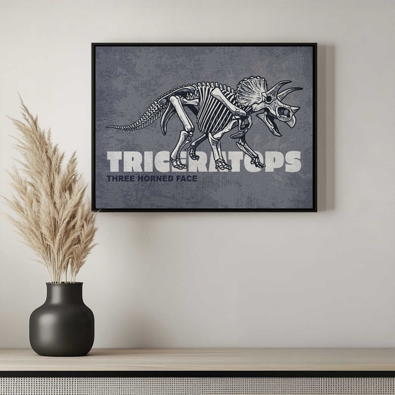 «Triceratops» par Lauren Rader, reproduction d'art, L 40 x H 30, Toile avec cadre, Noir