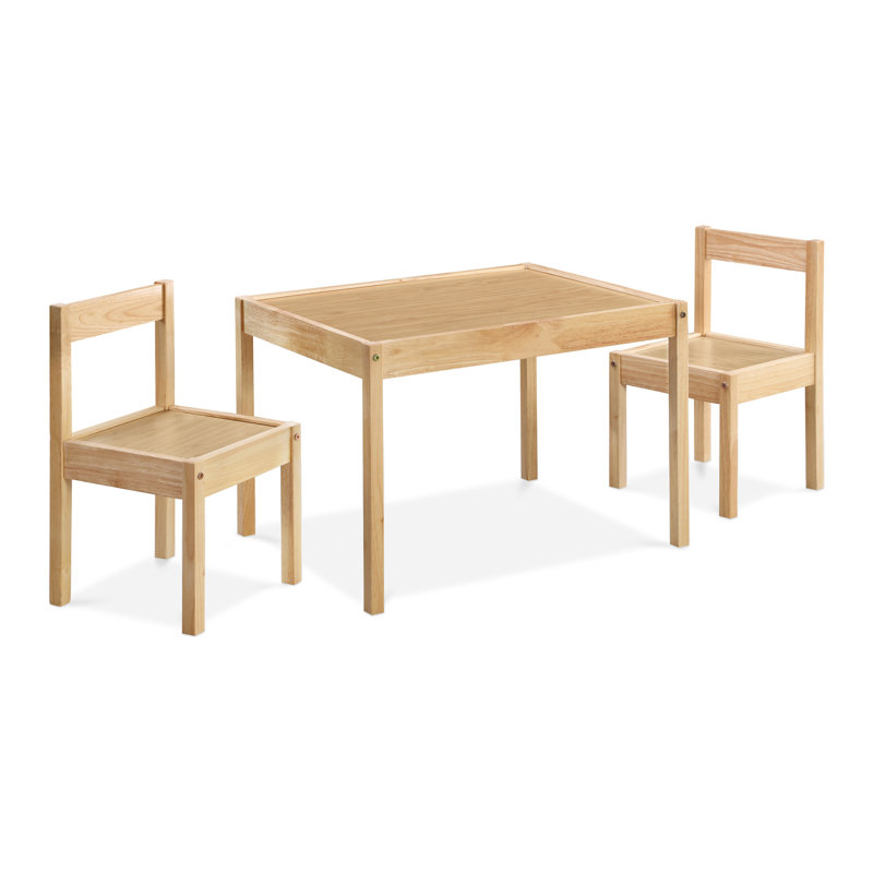 Natural Solid Wood Kids' Table and Chair Set - 3 Pieces