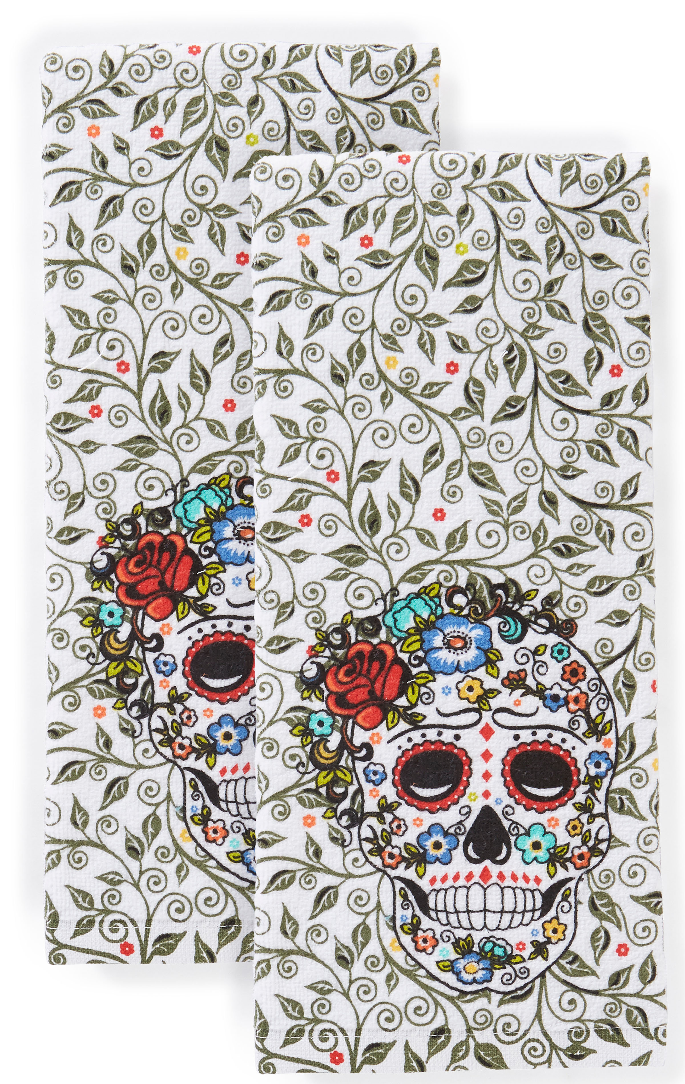 Fiesta Skull & Vine Oven Mitt/Pot Holder - Set of 2 Black/White Multi